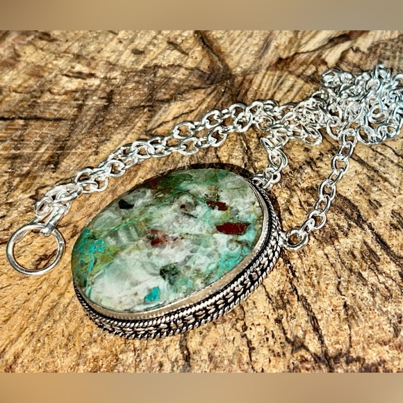 Chrysocolla in Quartz Pendant Necklace - Picture 7 of 13